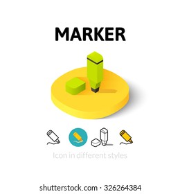 Marker icon, vector symbol in flat, outline and isometric style