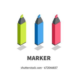 Marker icon, vector symbol in isometric 3D style isolated on white background.