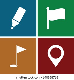 Marker icons set. set of 4 marker filled icons such as highlighter, gold flag, map location