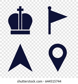 Marker icons set. set of 4 marker filled icons such as navigation arrow, location pin, flag