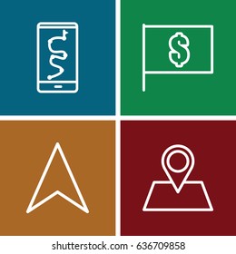 Marker icons set. set of 4 marker outline icons such as navigation arrow, location pin, flag with dollar