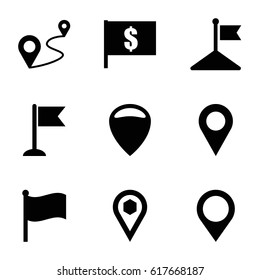 Marker icons set. set of 9 marker filled icons such as flag, distance, location, map location