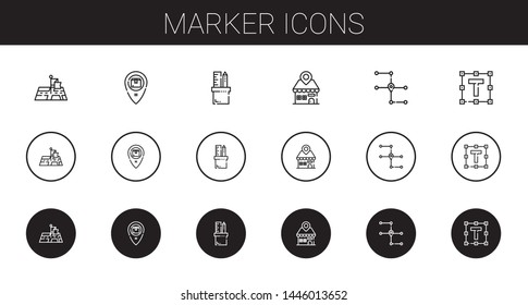 marker icons set. Collection of marker with position, placeholder, pencil case, map, text formatting. Editable and scalable marker icons.