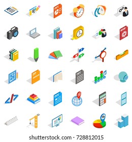 Marker icons set. Isometric style of 36 marker vector icons for web isolated on white background
