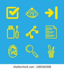 marker icons set with space ship hand drawn transport, design button of curved and straight lines and arrow to last track vector set