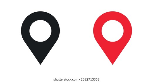 Marker icons set vectors black and colored style