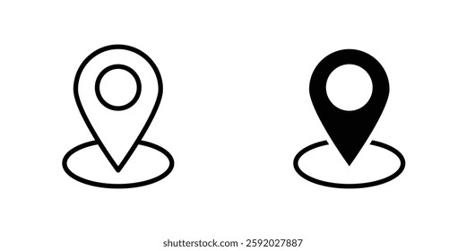 Marker icons. stroke line and black solid icons