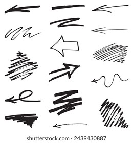 Marker line, ink symbols,  hand drawn black color elements. Realistic Rough Black Marker Brush Ink Line Stroke Set Isolated Collection. Grunge Paper Texture. Swift crossed and wavy underlines