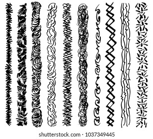 Marker lines based, hand drawn stripes, forming decorative, black and white framing or border elements designs