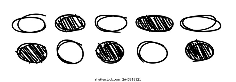 Marker lines stripes circle shape , Highlighter hand drawing doodle, Marker scribble for text box, Brush strokes background, frames, highlighting, Paintbrush Grunge design decorative elements