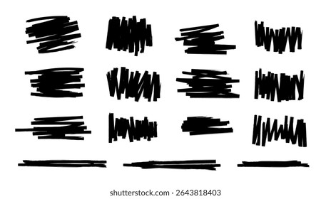 Listras de linhas de marcador, rabiscar de desenho à mão Realçador, rabiscar marcador para caixa de texto, plano de fundo de traçados de pincel, quadros, realce, Pincel Grunge design elementos decorativos