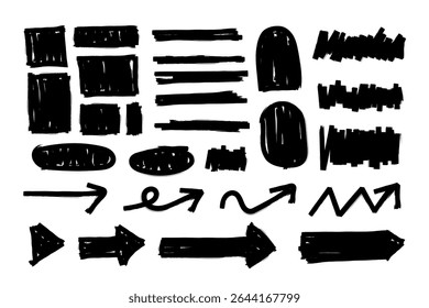 Marcador líneas rayas, Resaltador dibujando a mano doodle, Marcador garabato, Pincel trazos de fondo, marcos, resaltado, cuadro de texto, flecha, línea, Pincel Grunge diseño Elementos decorativos