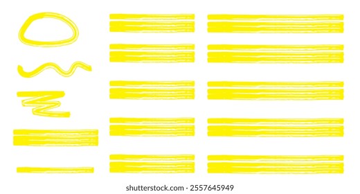 Marker lines. Vector highlighter brush lines.