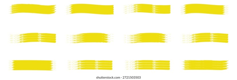 Líneas de marcador. Líneas de pincel del resaltador de Vector. Elemento de subrayado, marca de texto de color. Colección de resaltador, líneas de pincel, aislado en fondo blanco.  Manchas de rodillos de pintura, línea de tinta sucia permanece.