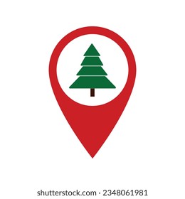 Icono de ubicación del marcador con vector de árbol de navidad