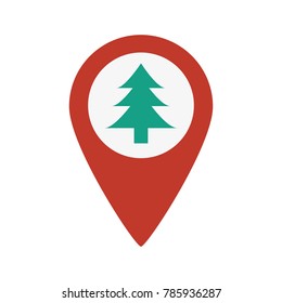 Marker location icon with Christmas tree on white background. Vector illustration