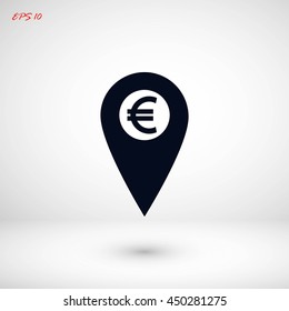 Marker location icon Euro sign