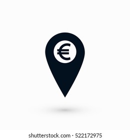 Marker location icon Euro sign, flat design best vector icon