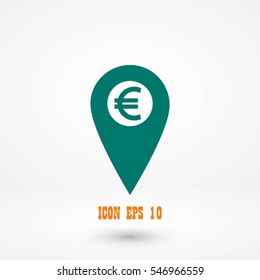 Marker location icon Euro sign, flat design best vector icon