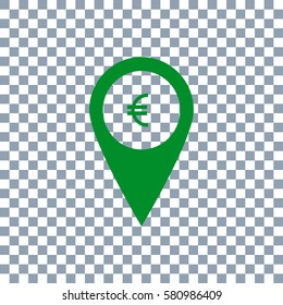 Marker location icon Euro sign, flat design best vector icon on transparent background