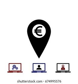 Marker location icon Euro sign, flat design best vector icon