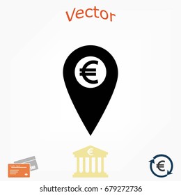 Marker location icon Euro sign, flat design best vector icon