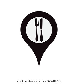 Marker location icon with fork and knife