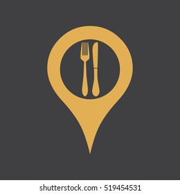 Marker location icon with fork and knife
