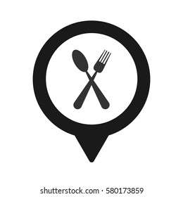Marker location icon with fork and spoon