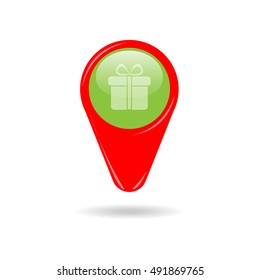 Marker location icon with gift box sign
