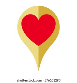 Marker location icon with heart, flat design