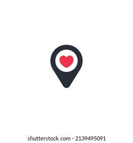 Marker location icon with heart. Line Map pointer with heart icon. Valentines day. Love location. Romantic map pin. Colorful outline concept. Vector stock illustration. GPS. Logistics symbol.