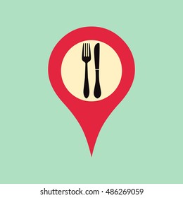Marker location icon with restaurant sign