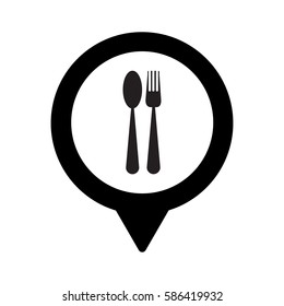 Marker location icon with spoon and fork