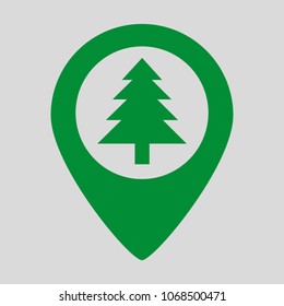 Marker location icon with tree on grey background. Vector illustration