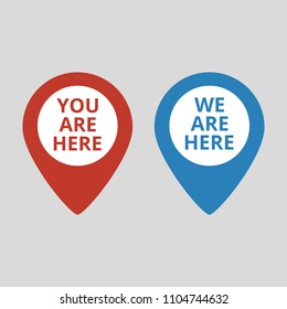 Marker location icon with you are here text. Vector illustration