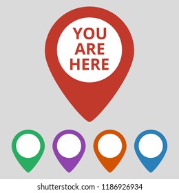 Marker Location Icon With You Are Here Text. Vector Illustration