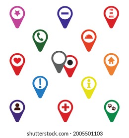 Iconos de ubicación del marcador establecen la ilustración de diseño plano