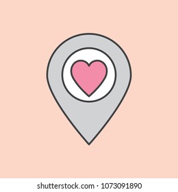 Marker location outline editable stroke icon with heart