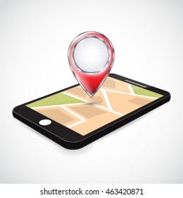 The marker map with the telephone. Concept of route, landmark, adventure, explore. Vector illustration