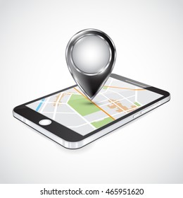 The marker map with the telephone. Concept of route, landmark, adventure, explore. Vector illustration