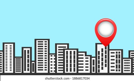 Marker on the background of the silhouette of the city.