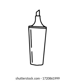 Marcador sobre un fondo blanco aislado. Esquema de dibujo de mano negra. De vuelta al colegio, oficina. Ilustración vectorial.