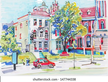 marker painting of cityscape 