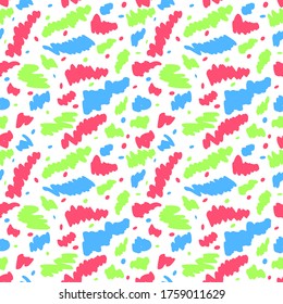 Marker, der bunte, doodle Muster auf weißem Hintergrund anstrich. Vektor-nahtloses Muster für Textil-, Mode-, Verpackungs- und Papiermuster