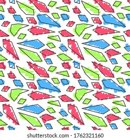Marker painting on colorful doodle of sharp fragments pattern on white background. Vector seamless pattern design for textile, fashion, wrapping and paper