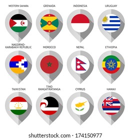 Marker from paper with flag for map - set fifteen