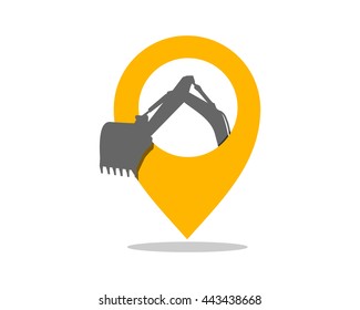 marker path pin excavator excavation digger mining heavy machinery image vector icon