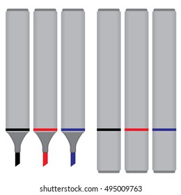 Marker pen, Black, Red, Blue isolated on white background.