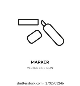Marker pen cap black line icon closeup. Template design element office, school stationery. Linear logo felt-tip, highlighter for mark important message underline text task Isolated vector illustration